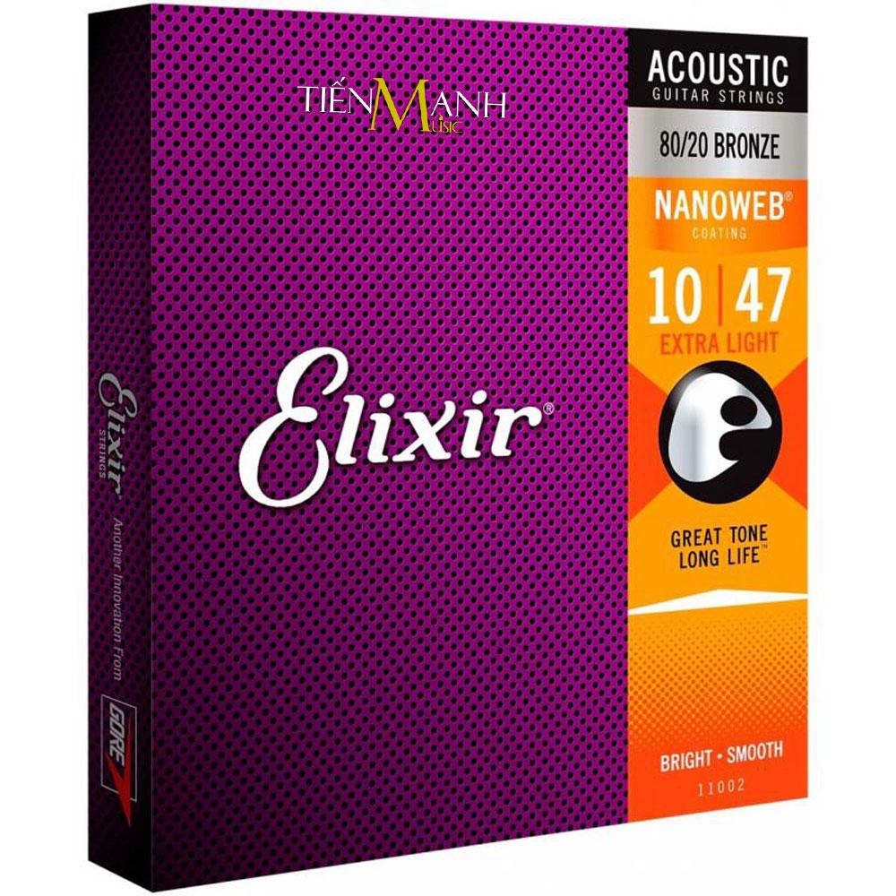 Elixir 11002 - Dây Đàn Acoustic Guitar Cỡ 10 (.010-.047) - 80/20 Bronze Strings Extra Light - Hãng phân phối chính thức (Bộ Dây Ghi-ta phủ lớp Nanoweb cao cấp - Cam kết 100% dây xịn, sai hoàn tiền gấp 10 lần)