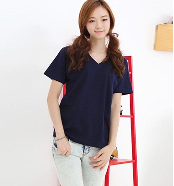 [HCM]Áo thun nữ cổ tim form rộng xinh xắn ( xanh đen )