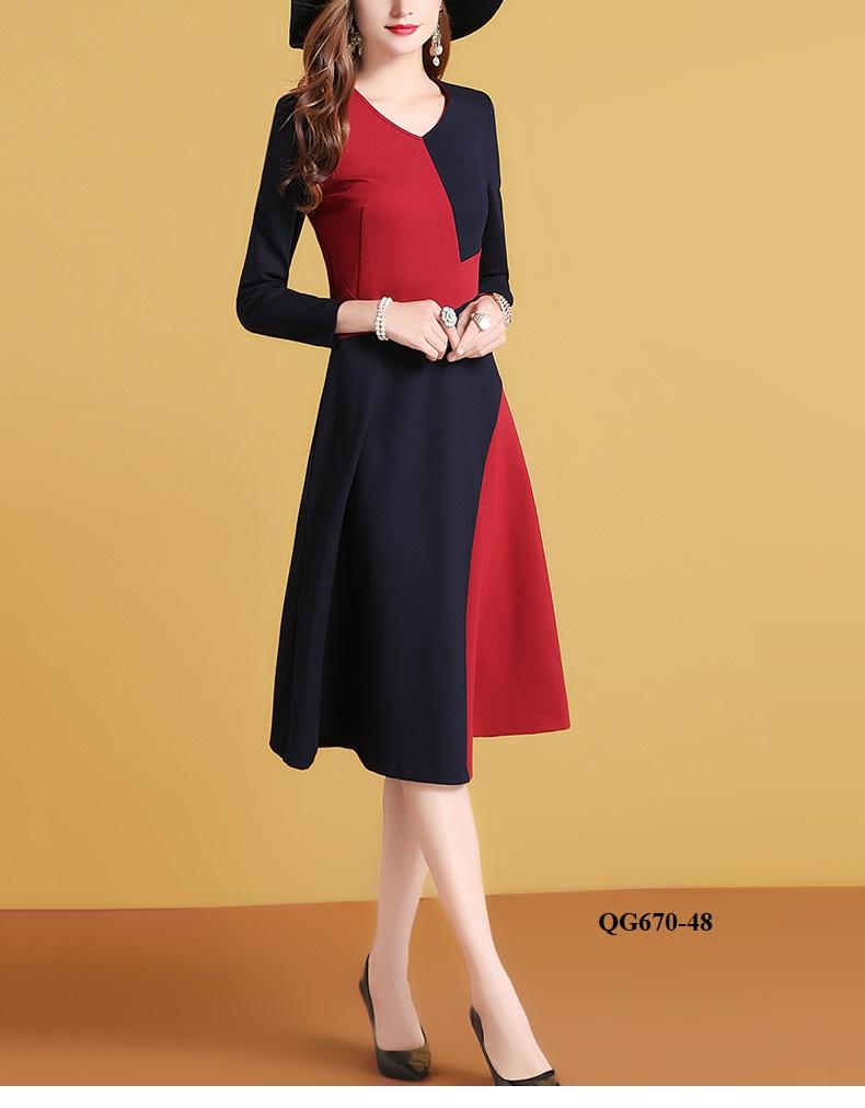 Đầm xòe tay dài phối màu - size s-6xl