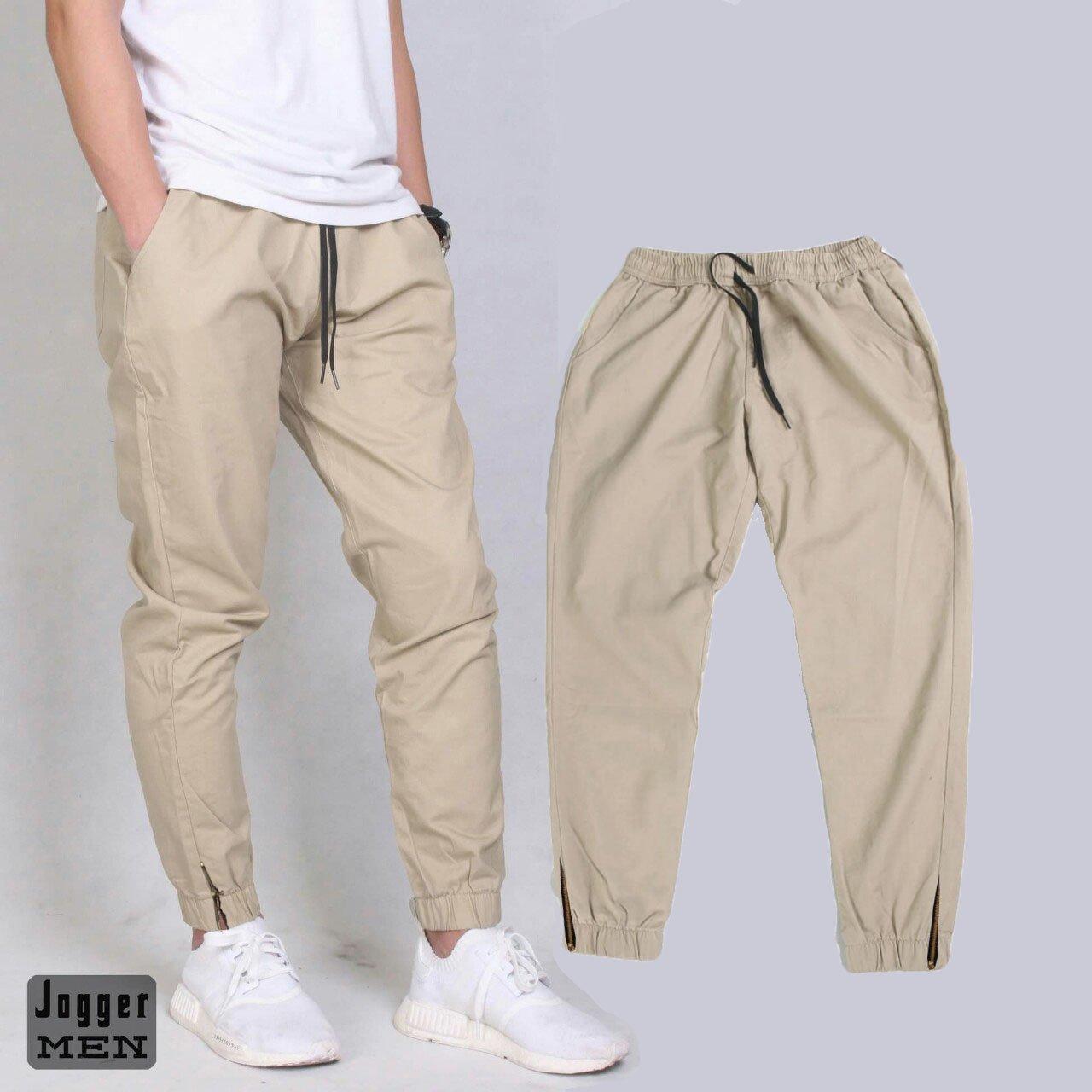 Quần kaki nam khóa zip lưng thun