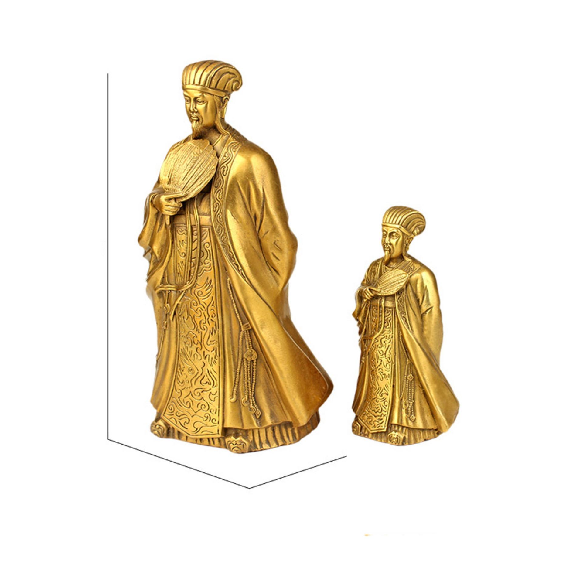 Tượng Khổng Minh (Gia Cát Lượng) - Chất liệu bằng đồng thau nặng 700g cao 18cm -Biểu tượng trí tuệ sự thông minh và uyên bác