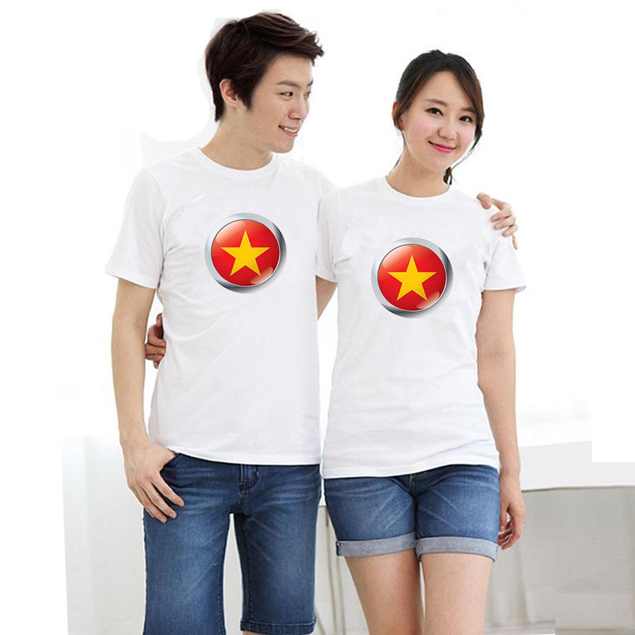 Áo thun cặp đôi in đẹp hình button lá cờ Việt 91AAACD form rộng phong cách hàn quốc ATAC91