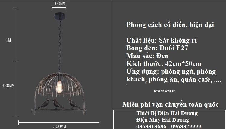 Đèn thả trần lồng chim TN215 (đen) - Chưa Bao Gồm Bóng