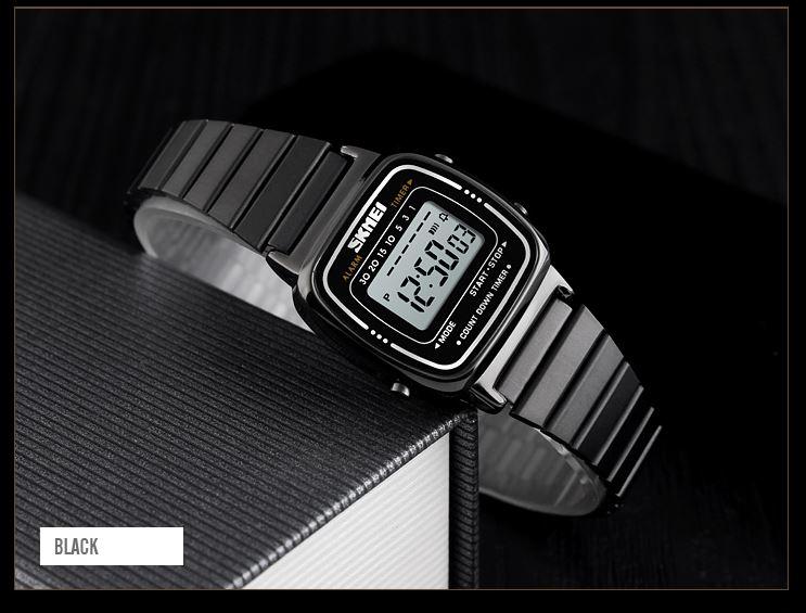 Đồng hồ điện tử nữ hot Skmei S670 Dual time dây thép không gỉ chống nước 30m