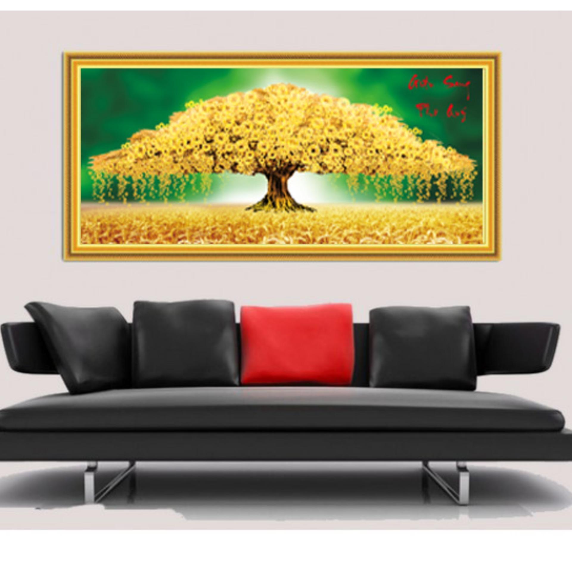 Tranh đính đá cây tiền giàu sang phú quý YN5202-118x49 cm