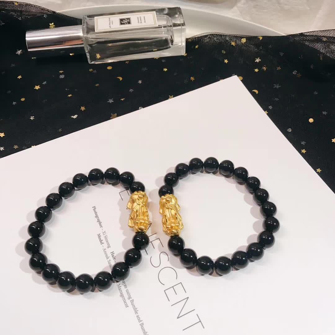 [HCM]Vòng đá tỳ hưu phong thủy VT176 (loại tốt màu đen tỳ hưu màu vàng)
