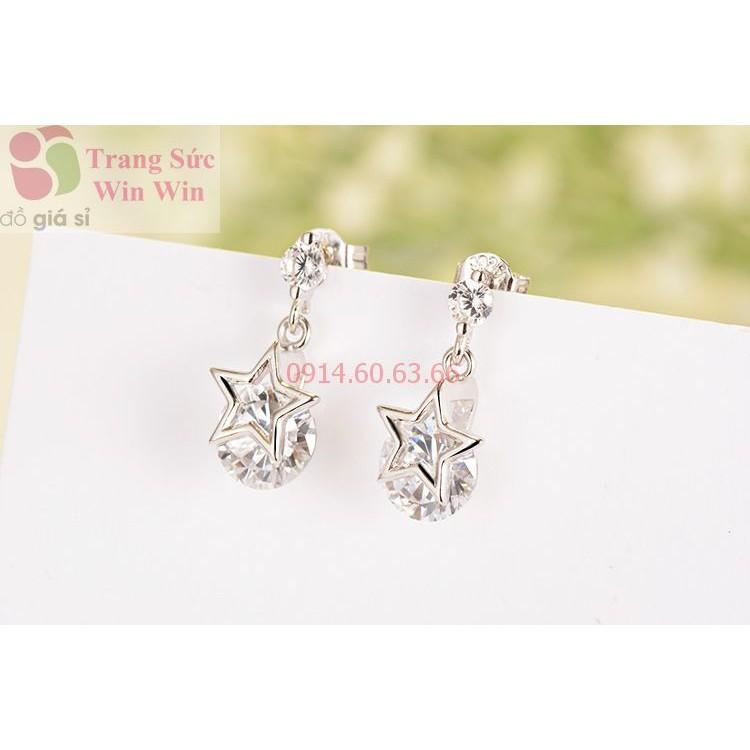 [HCM]Bông tai ngôi sao bạc đính đá tròn