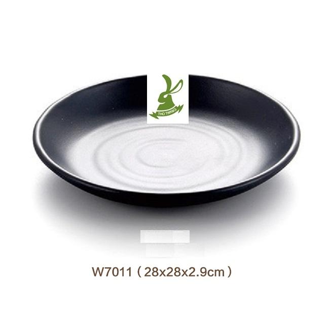 Dĩa tròn lớn màu đen cao cấp kiểu Hàn Quốc 28CM W7011