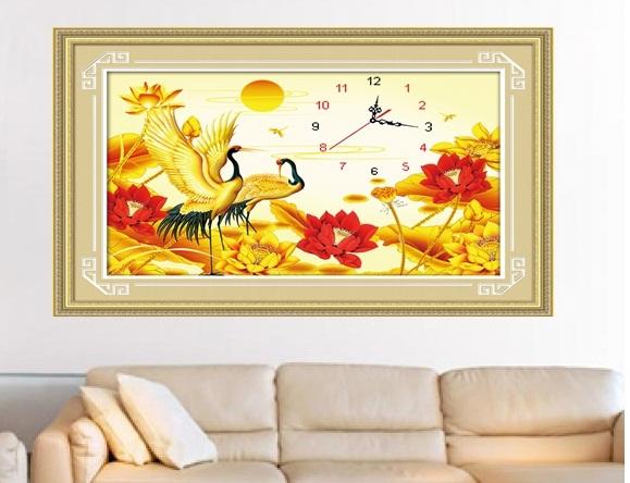 Tranh đính đá đồng hồ hạc DF2466