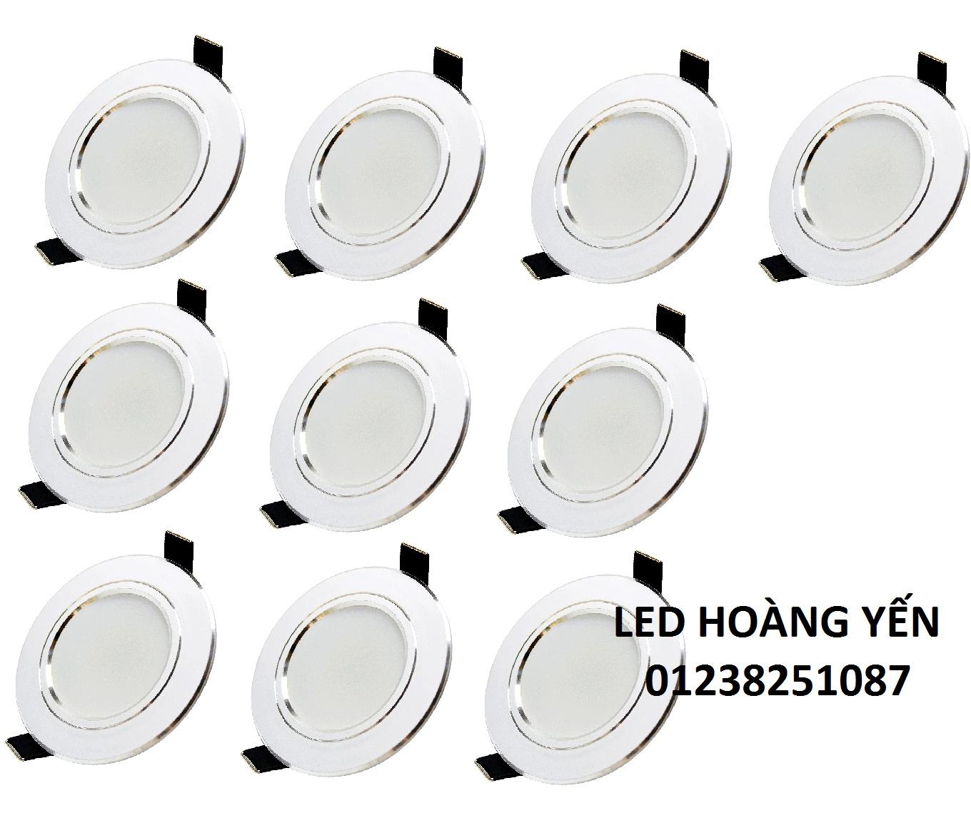 Bộ 10 đèn led âm trần viền bạc 7w tròn 3 màu 3 chế độ