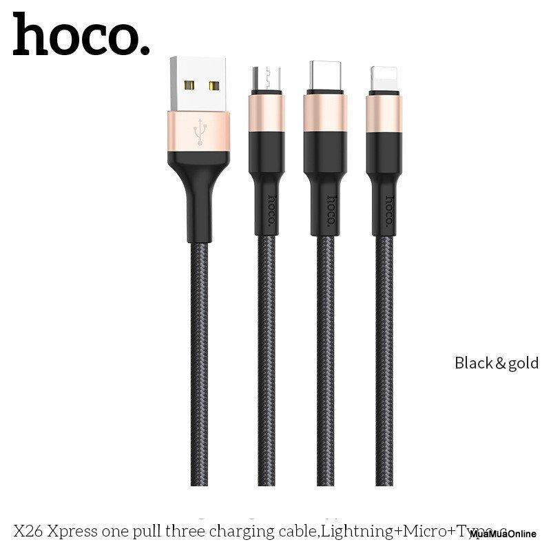 Cáp Sạc Hoco X26 3 Đầu Lightning + Micro Usb + Type-C