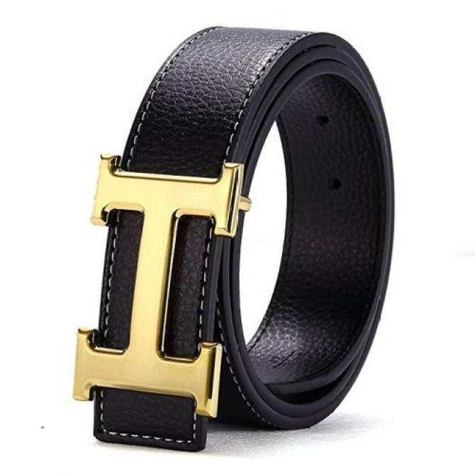 Thắt Lưng Nam,Dây nịt Da Thật mặt Chữ H cao cấp mạ vàng ( Dây đen )