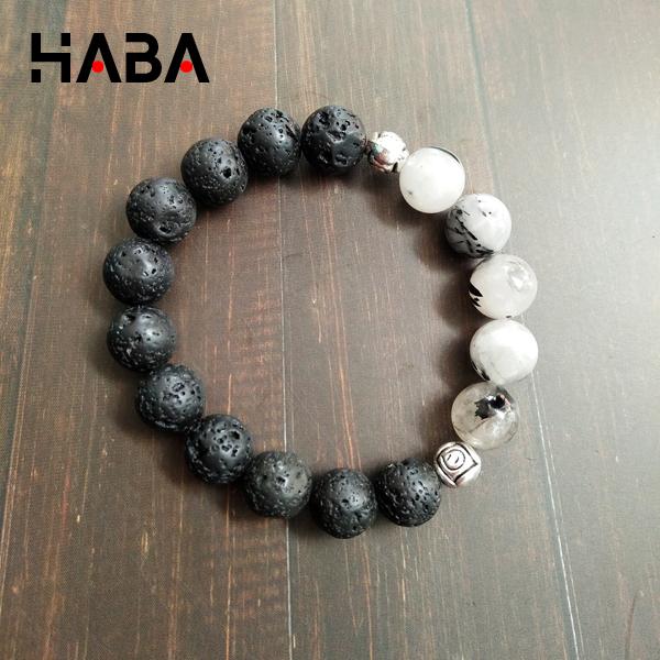 vòng tay phong thủy đá thạch anh tóc đen mix đá nham thạch đen (hình tự chụp)