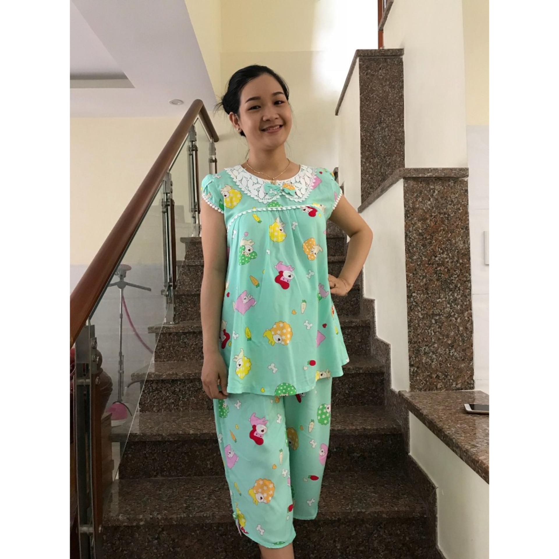 Đồ bộ bầu lanh lửng phối ren (xanh ngọc)