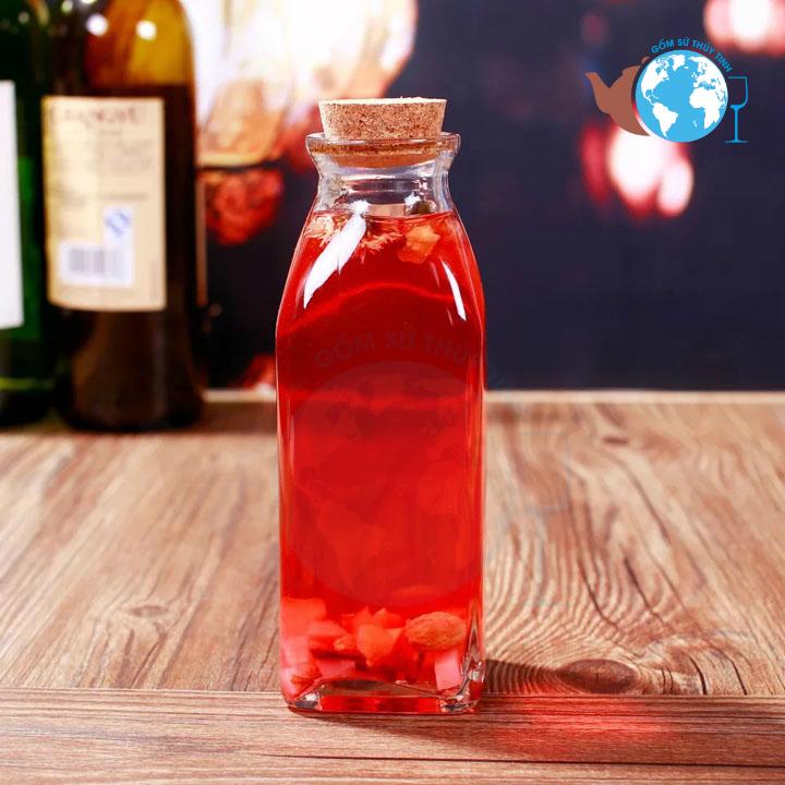 [HCM]Chai thủy tinh vuông 350ml nút bần