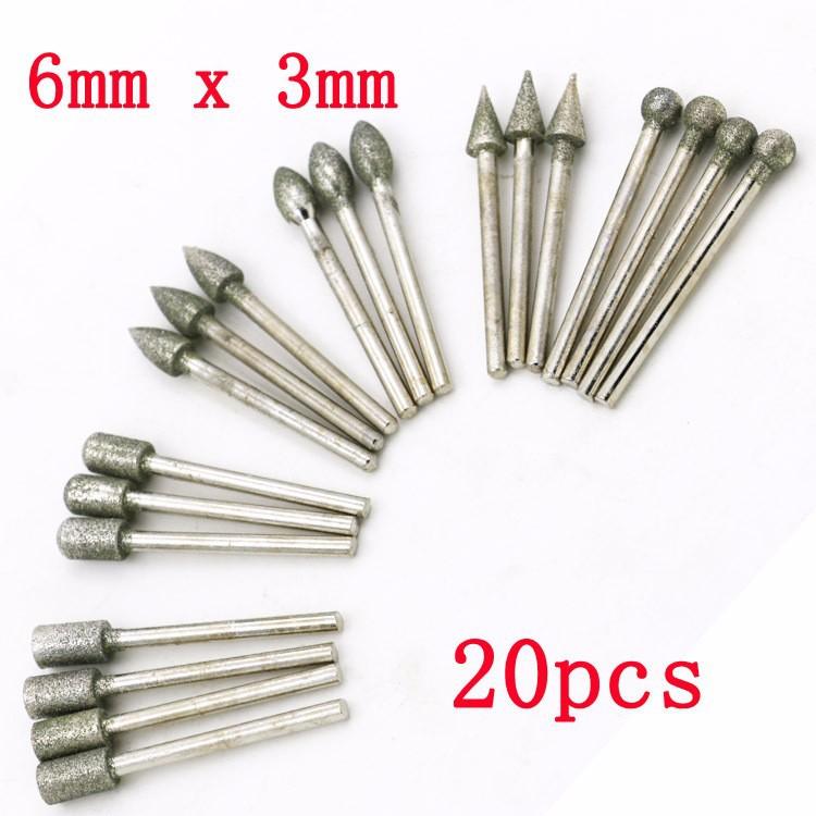 Bộ 20 Mũi mài khắc đầu kim cương