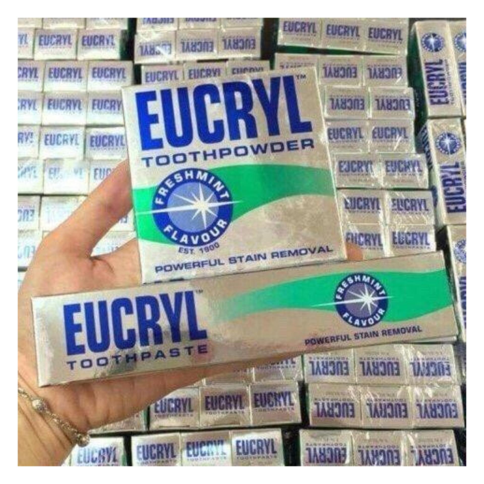 Combo Kem Đánh trắng răng EUCRYL + Bột tẩy trắng răng EUCRYL (xanh)