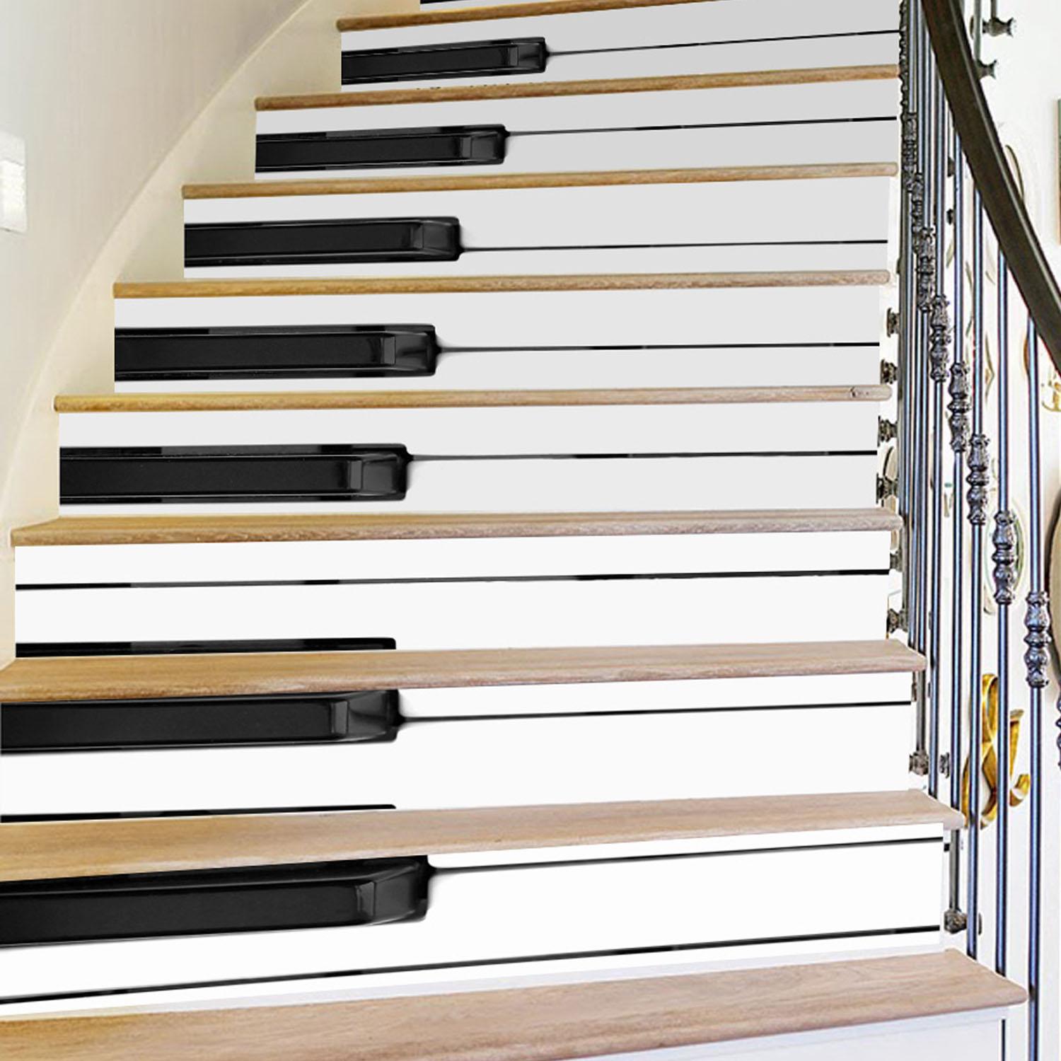 12 PCS Set Decorative 3D Effect Staircase Stickers Stairs Decals Self-adhesive Waterproof Home Decoration Piano Key Style - intl