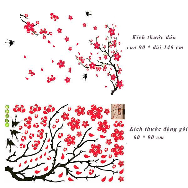 Decal dán tường cành đào và chim én AY818 flowerdecal