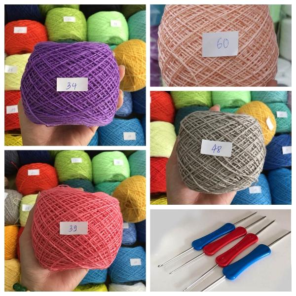 [HCM]4 cuộn len cotton vn 1mm và 1 kim móc