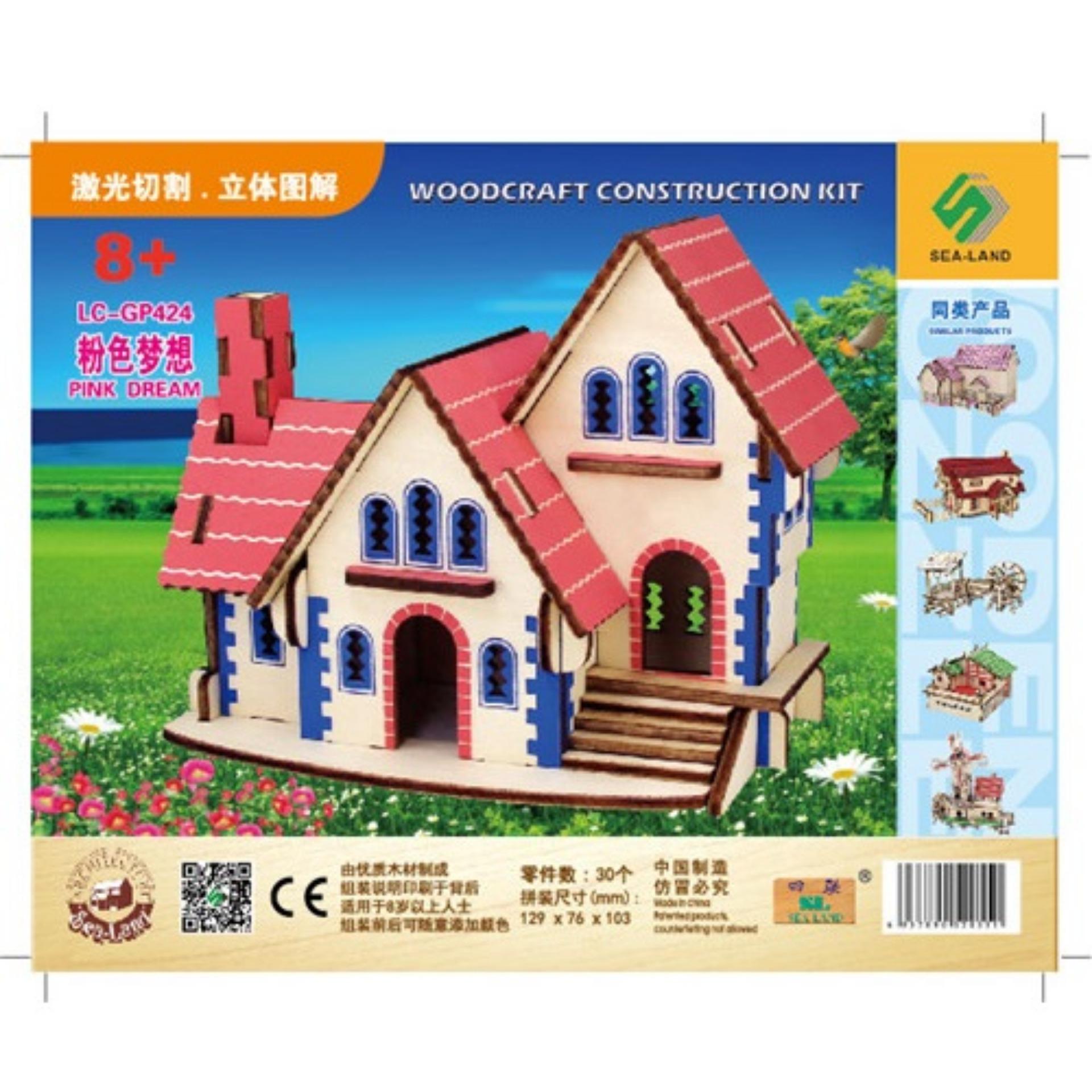 Đồ chơi lắp ráp gỗ 3D Mô hình Pink Dream House Laser