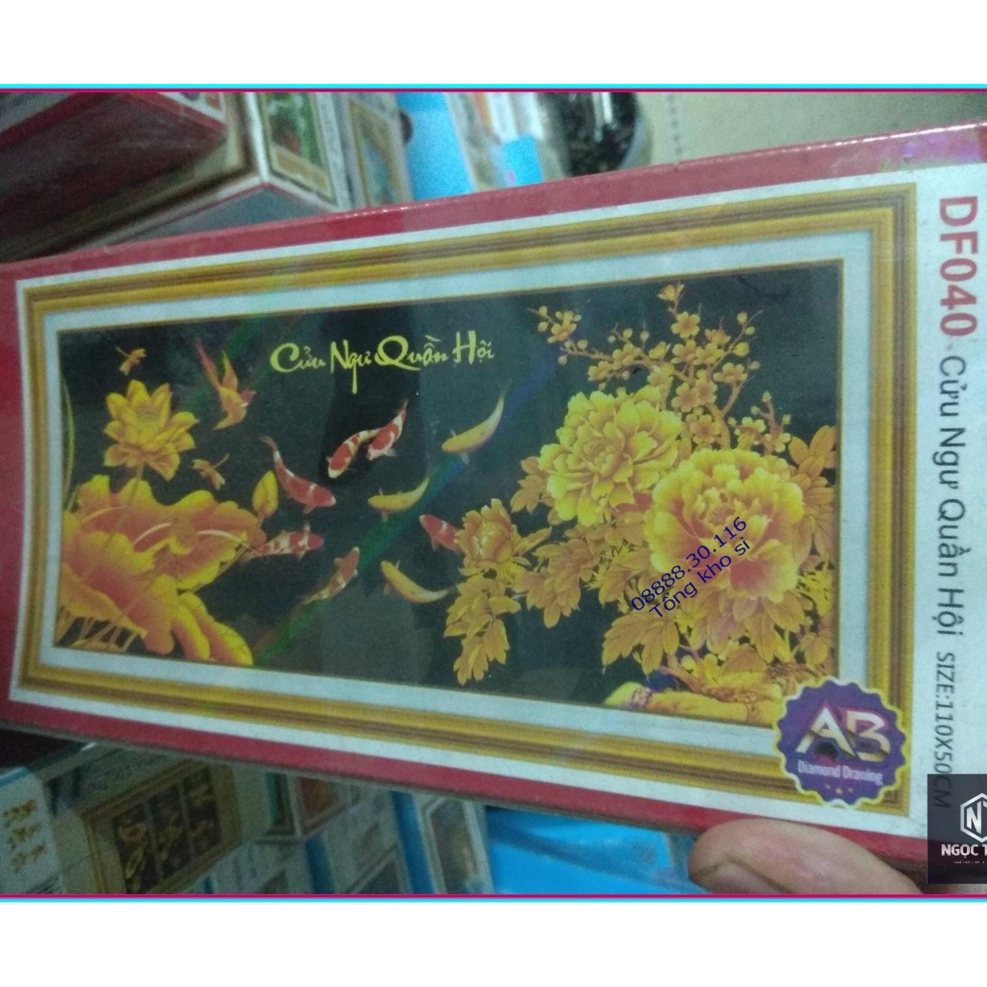 Tranh đính đá cá cửu ngư quần hội DF040-Ngọc Thịnh