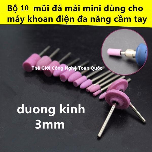Bộ 10 mũi đá mài mini phụ kiện cho khoan đa năng mini cầm tay (như Dremel, ACZ, ...)