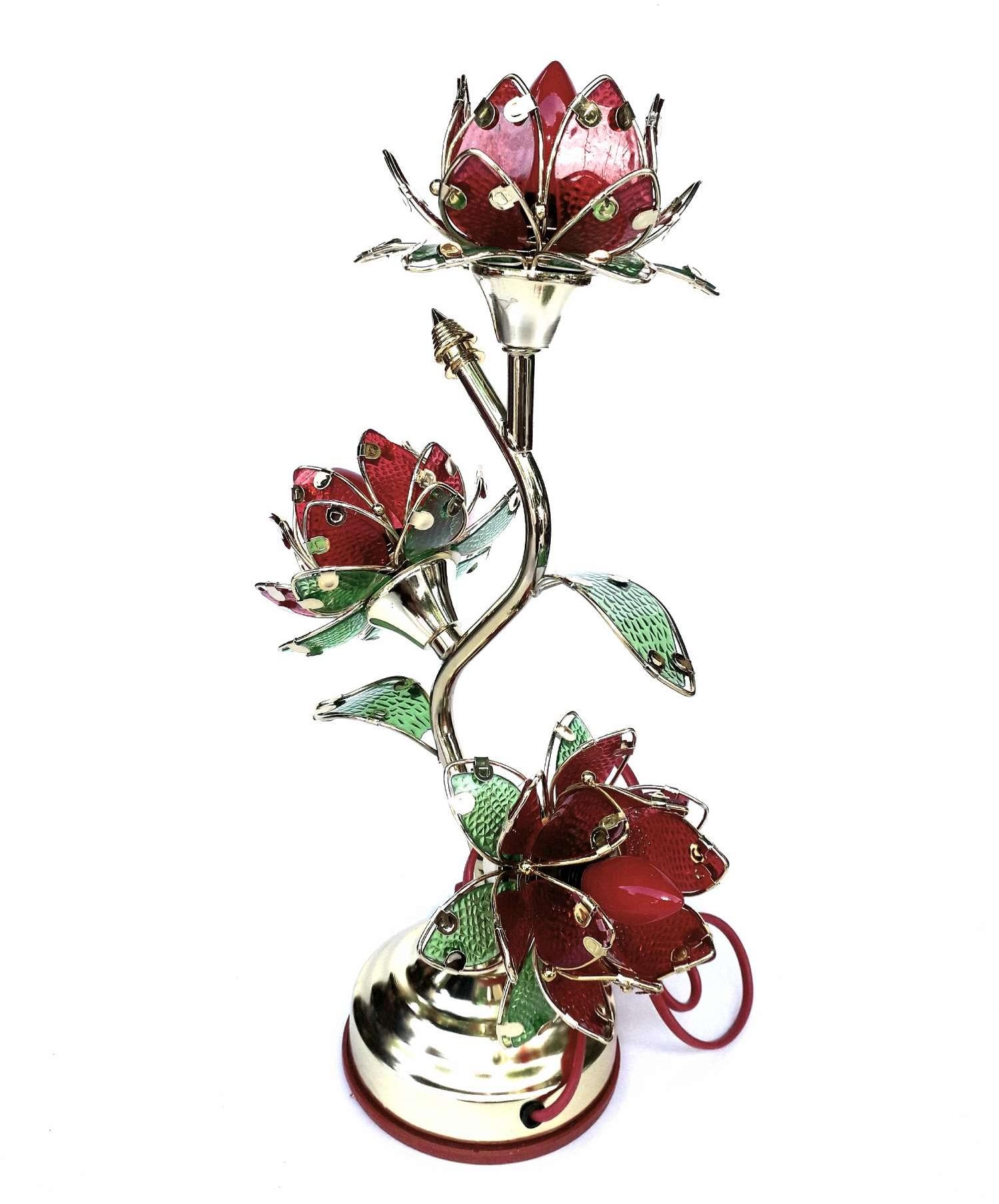 Đèn thờ thắp điện 3 bông bóng quả nhót đỏ cao 53 cm ( 1 đèn) - tặng 1 bóng điện nhỏ thay thế.