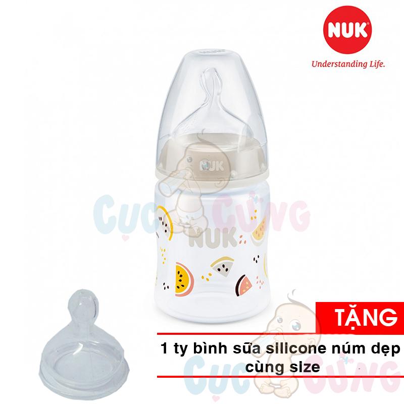 Bình sữa NUK cổ rộng PP 150ml - Ty Silicone 1M NU66132 Tặng 1 ty thay bình sữa cùng size