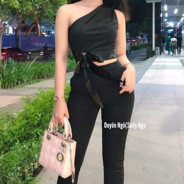 Sét áo croptop lệch vai và quần tây