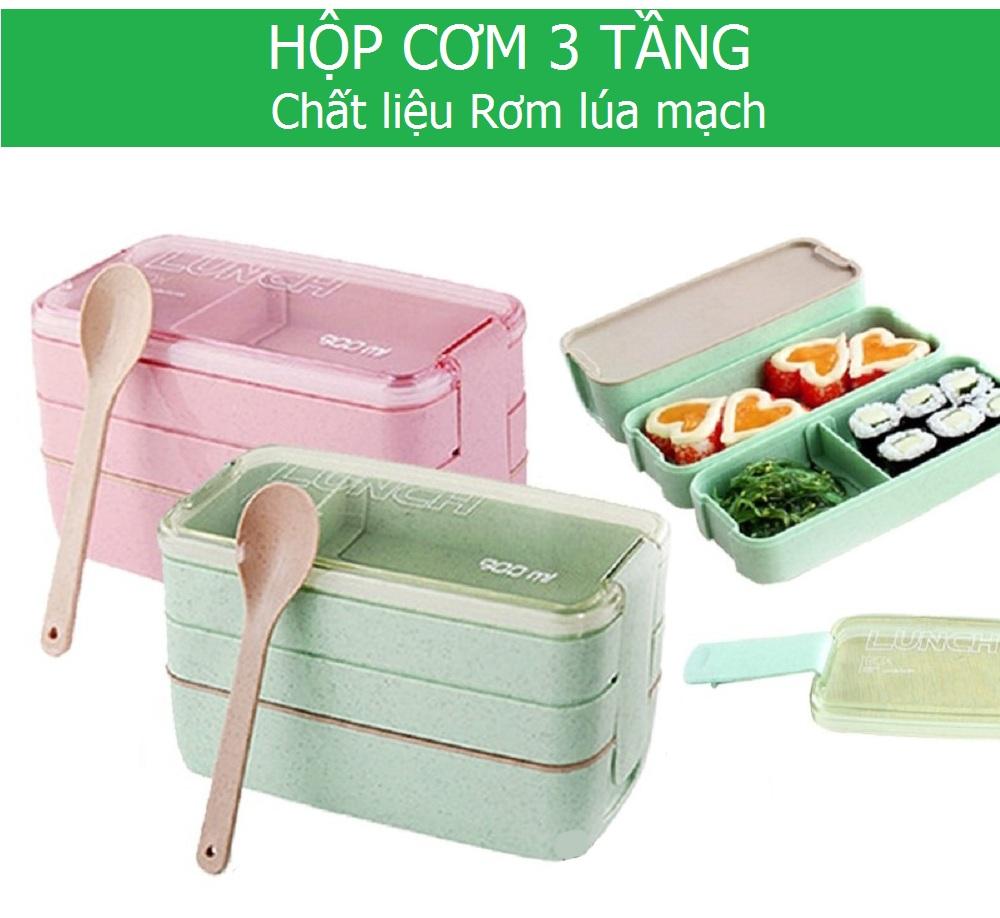 Hộp cơm chữ nhật 3 tầng chất liệu lúa mạch