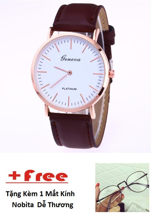 [HCM]Đồng Hồ Nữ Dây Da 2 Kim GeneJANAN OR001 Mặt Kính Chống Xước Chống Nước(Nâu) + Tặng mắt kính giả cận nobita