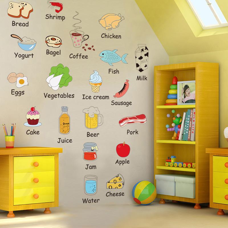 Decal dán tường từ vựng tiếng anh về các loại thực phẩm cho bé Sticker Tranh Dán Tường AM7090-Decal dán tường chữ cái