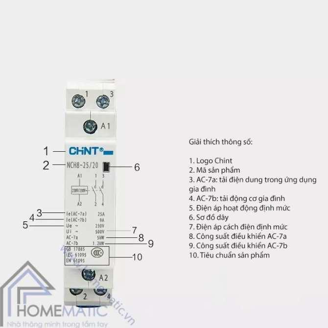 Khởi động từ 1 pha CHINT NCH8 20A ( xám trắng )