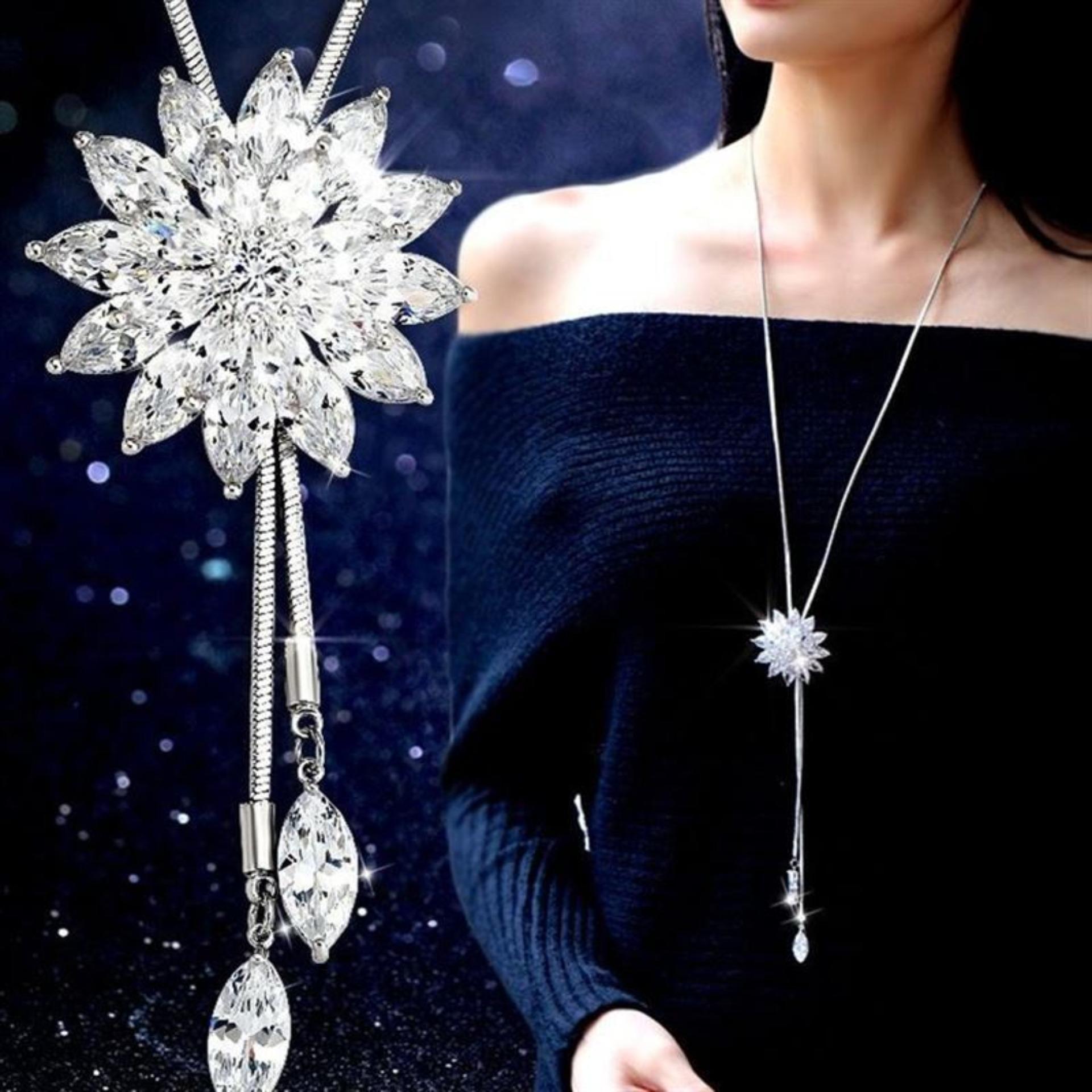 Dây chuyền hoa nữ đính đá pha lê cao cấp 2018