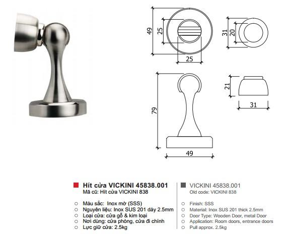 [HCM]Hít cửa VICKINI inox 45838.001 SSS trắng