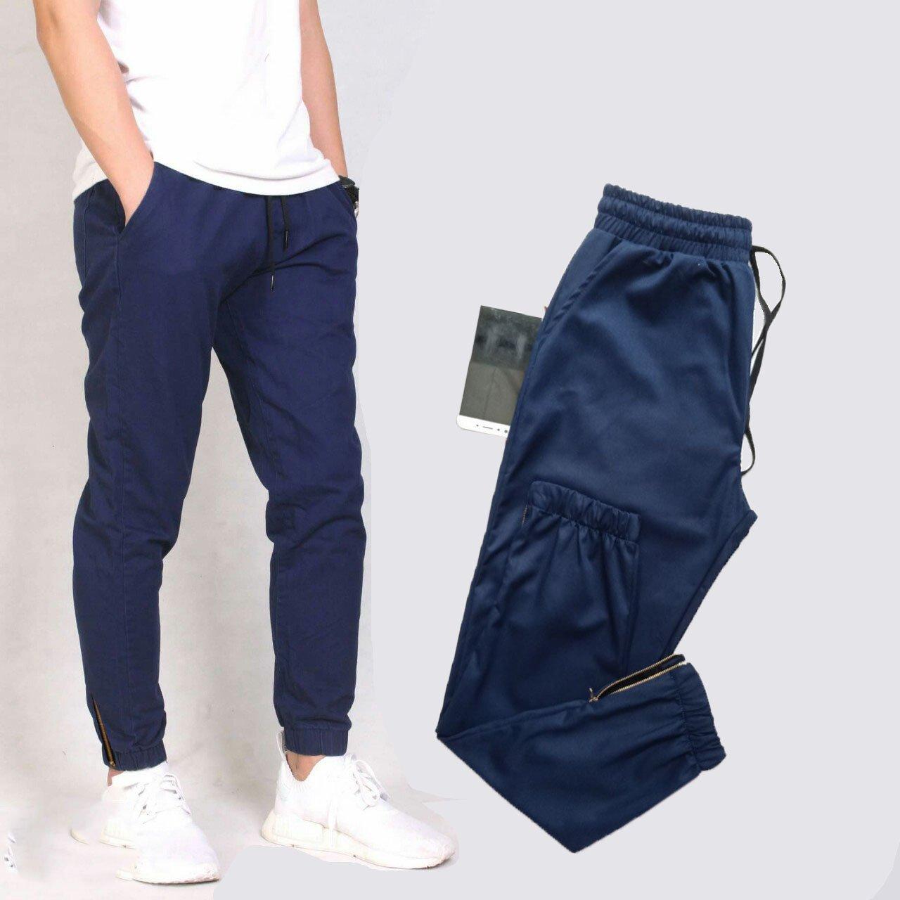 Quần kaki nam khóa zip lưng thun