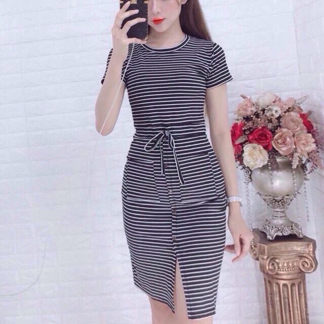 đầm suông sọc có túi