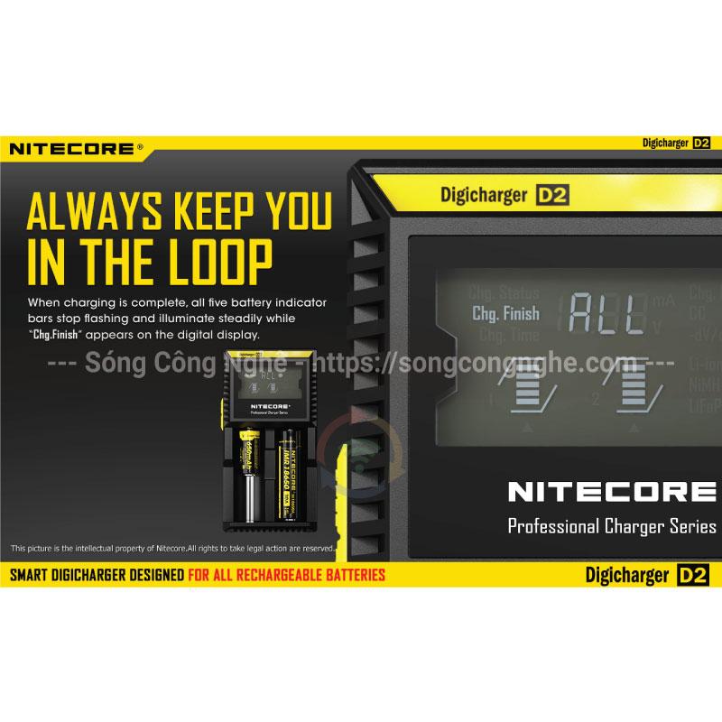 Bộ sạc thông minh 2 pin NiteCore DigiCharger D2