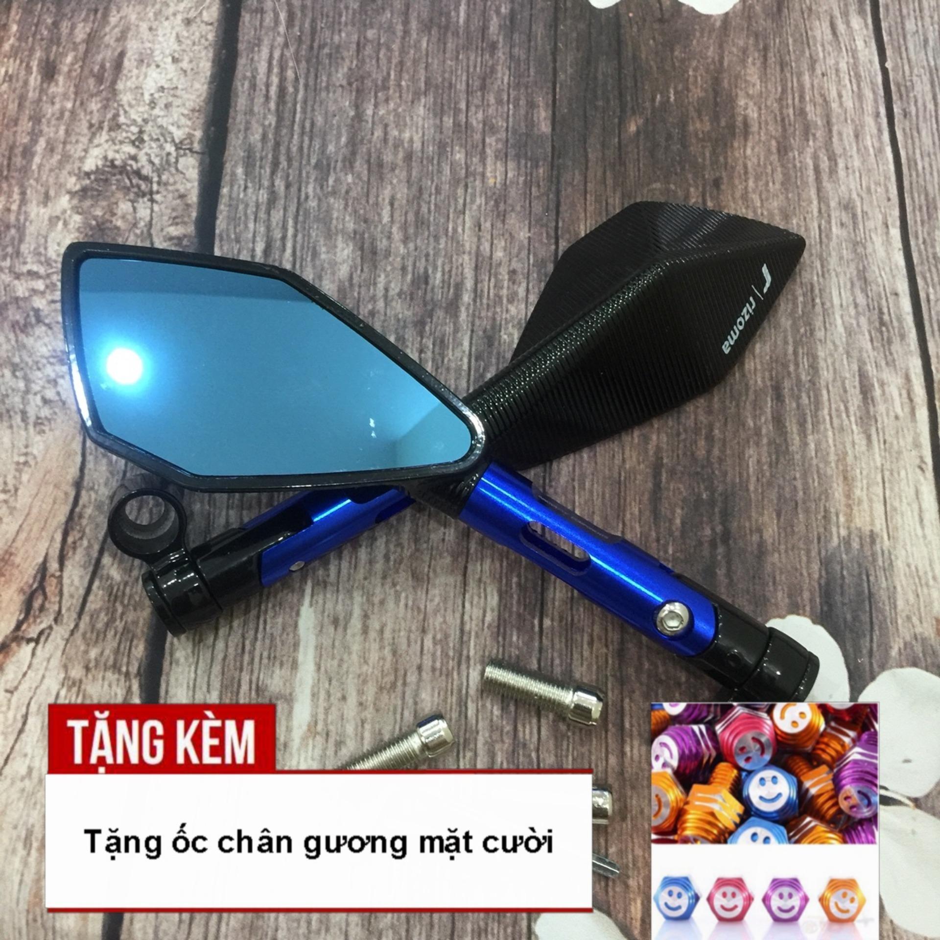 [TẶNG ĐÔI ỐC CHÂN GƯƠNG] Trọn bộ gương 5 cạnh RIZOMA độ xe máy siêu chất A66-3 (màu xanh)