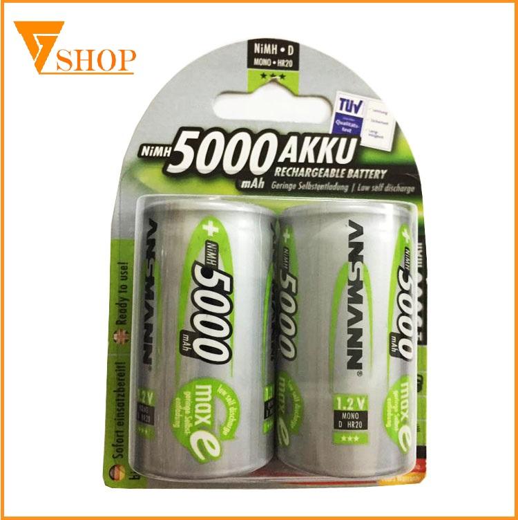 Combo 5 vỉ pin sạc đại D Ansmmann 5000mAh (1 vỉ 2 viên)