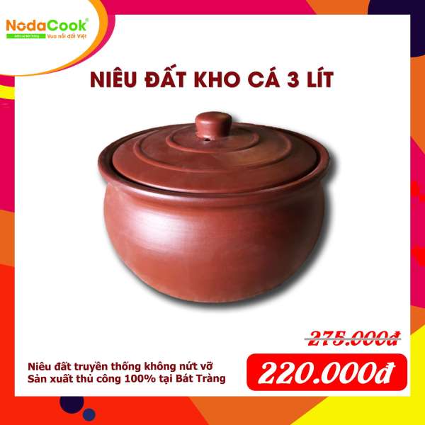 Niêu đất sét nung 3 lít - NodaCook Bát Tràng (Nâu đất)