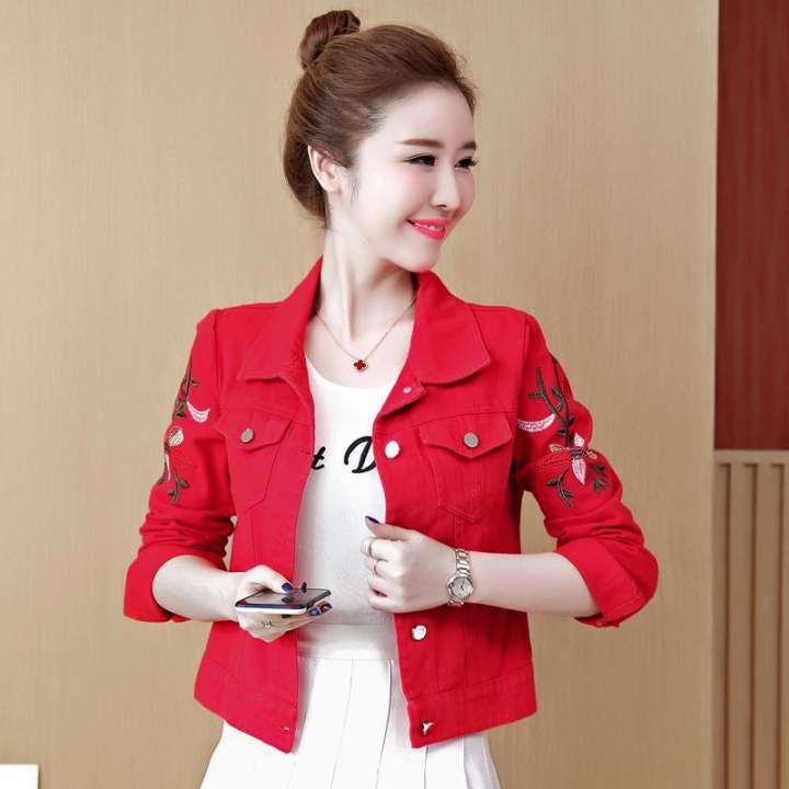 denim shirt red