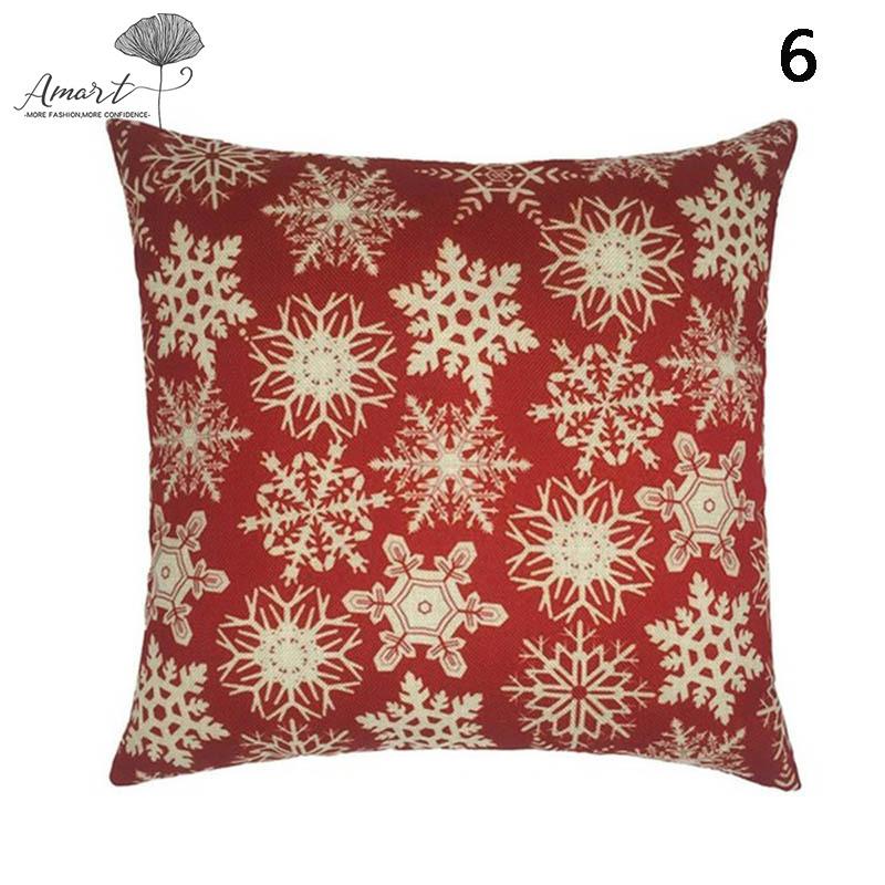 Amart Square Flax Pillow Case Santa Snowflake Pattern Pillow Case Christmas Home Decorative