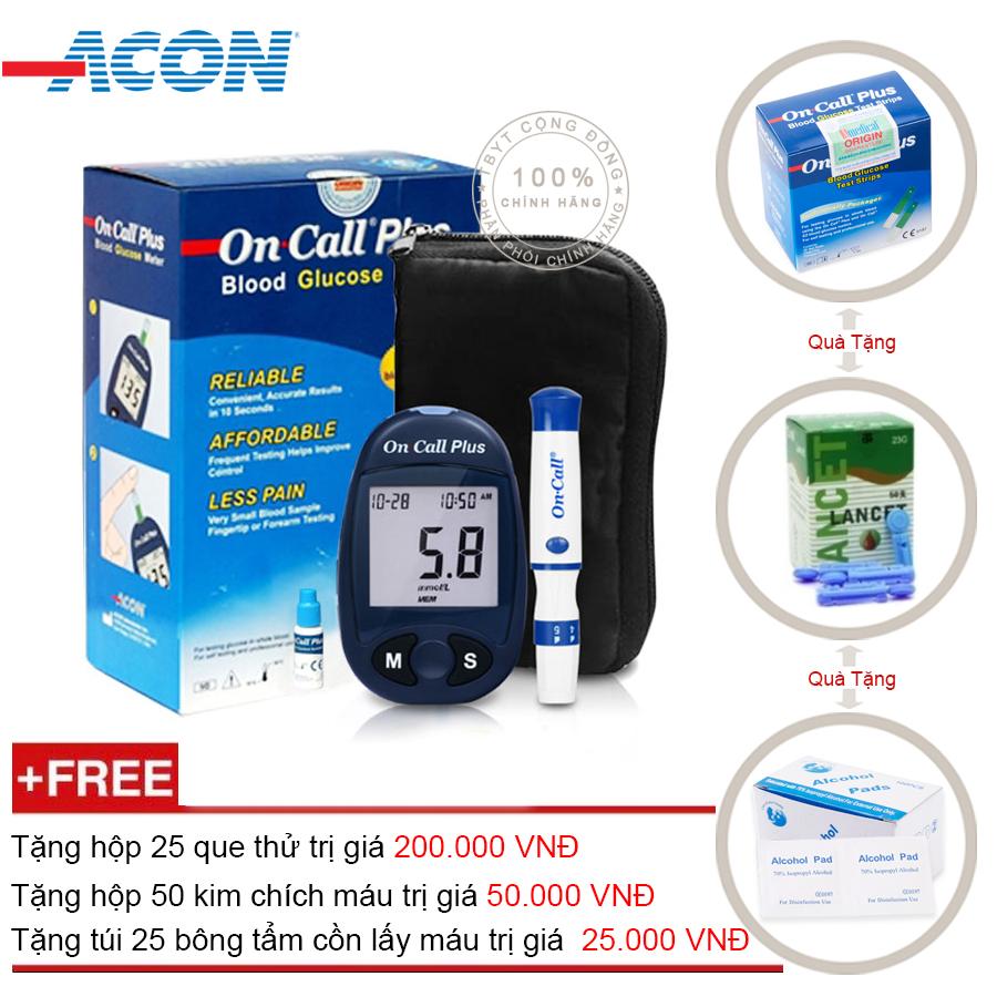 Máy đo đường huyết Acon On call Plus + Tặng ngay hộp que thử 25 test + Hộp