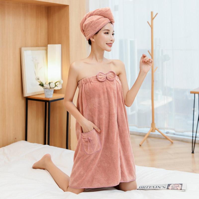 Thay Đổi Nhiều Kiểu Dáng Có Thể Mặc Kiểu Khăn Tắm Nữ Hơn 100% Cotton Đáng Yêu Kiểu Hàn Quốc Nhung San Hô Gợi Cảm Ngực Váy Tắm Lưới Học Sinh Màu Đỏ Quấn Khăn