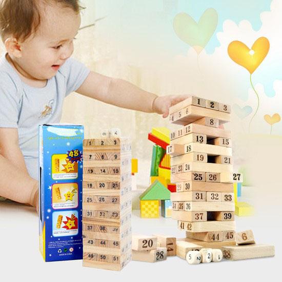 Bộ đồ chơi rút gỗ 48 thanh kèm 4 con súc sắc cho bé LOẠI LỚN