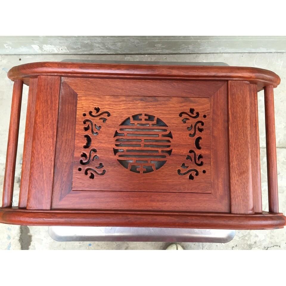 Khay trà gỗ Hương cao cấp chân cuốn  kèm khay inox hứng nước tiện lợi