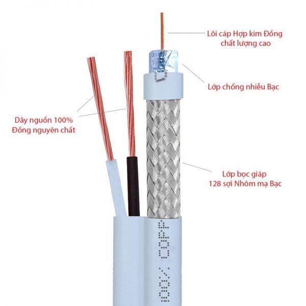 Dây cáp đồng trục liền nguồn cho camera 100m