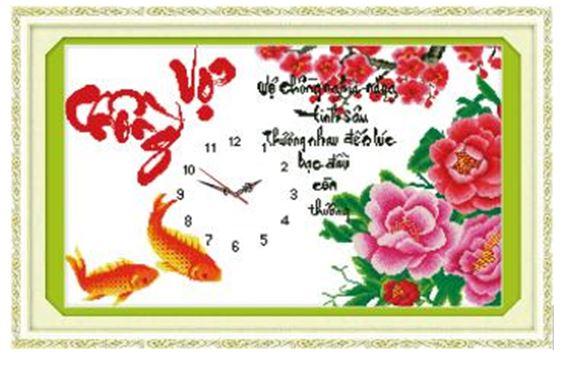 Tranh thêu chữ thập đồng hồ vợ chồng 222889